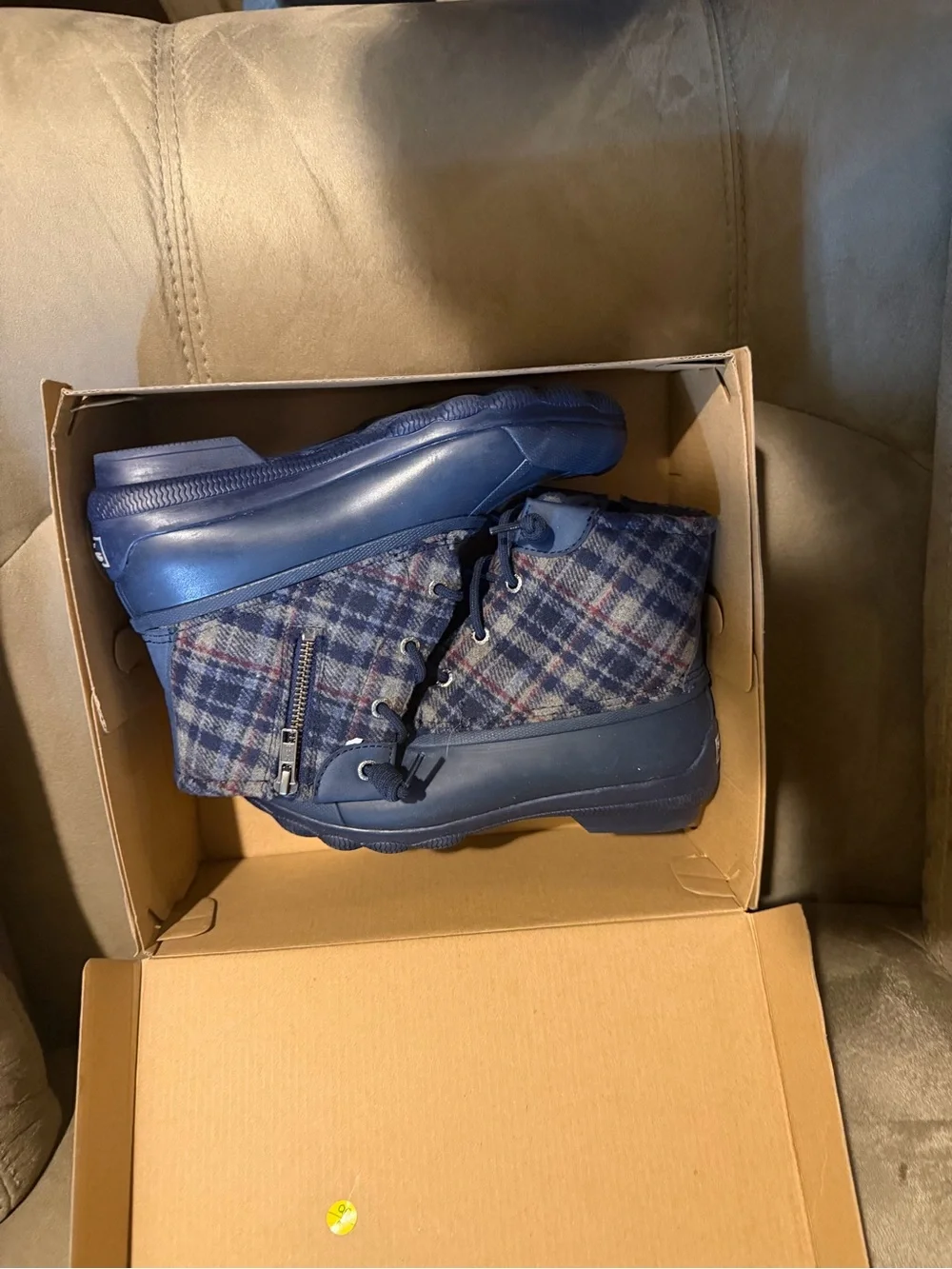 Sperry Navy Plaid Winter Rain Boots